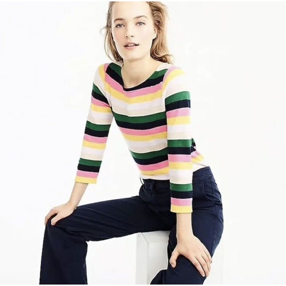 J.‎ Crew Size M Boatneck Vintage Stripe Shirt 3/4 Sleeve Women's Cotton